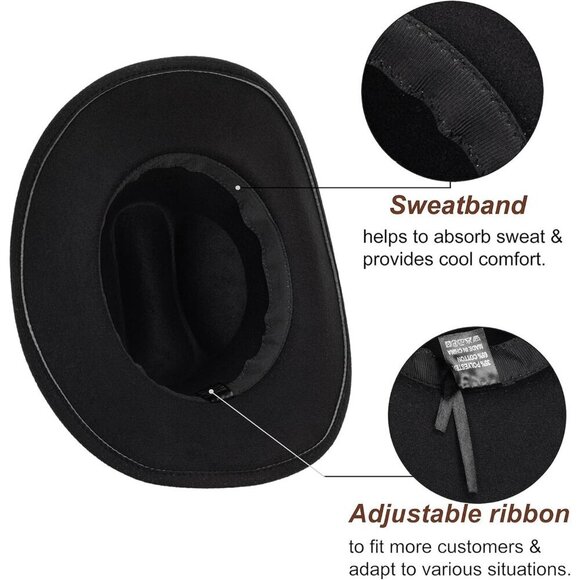 Felt Western Cowboy Hat Unisex Adjustable Band for Outdoor Dress Up main image 5